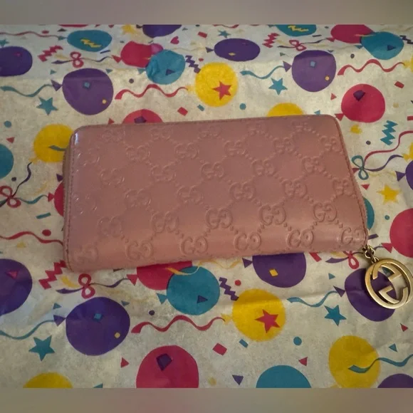 GUCCI Guccissima Leather Zip Around Wallet Pink Gold w/ COA - Picture 4 of 10